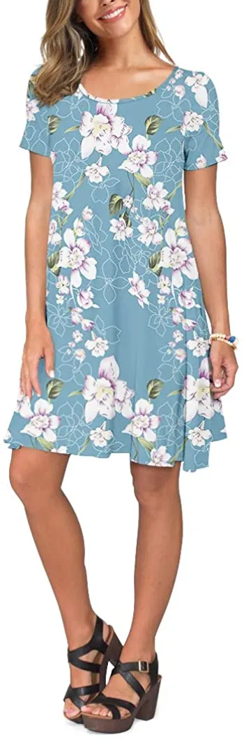 Short Sleeve Swing T Shirt Dress with Pockets