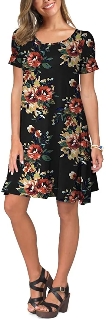 Short Sleeve Swing T Shirt Dress with Pockets