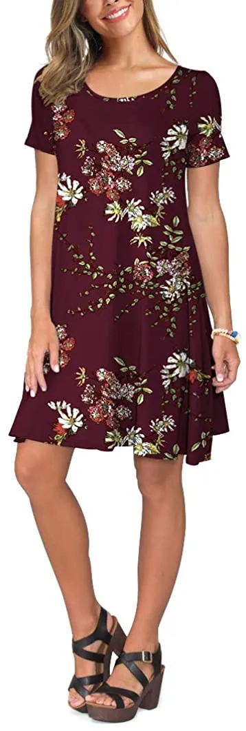 Short Sleeve Swing T Shirt Dress with Pockets