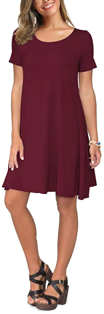 Short Sleeve Swing T Shirt Dress with Pockets