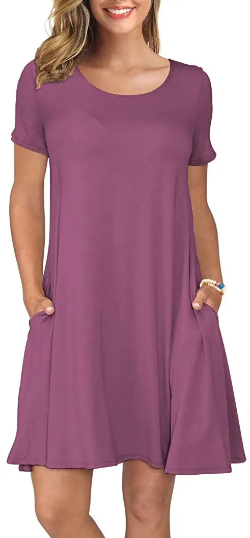 Short Sleeve Swing T Shirt Dress with Pockets