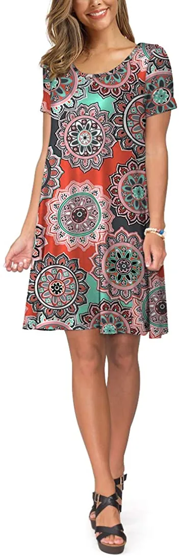 Short Sleeve Swing T Shirt Dress with Pockets