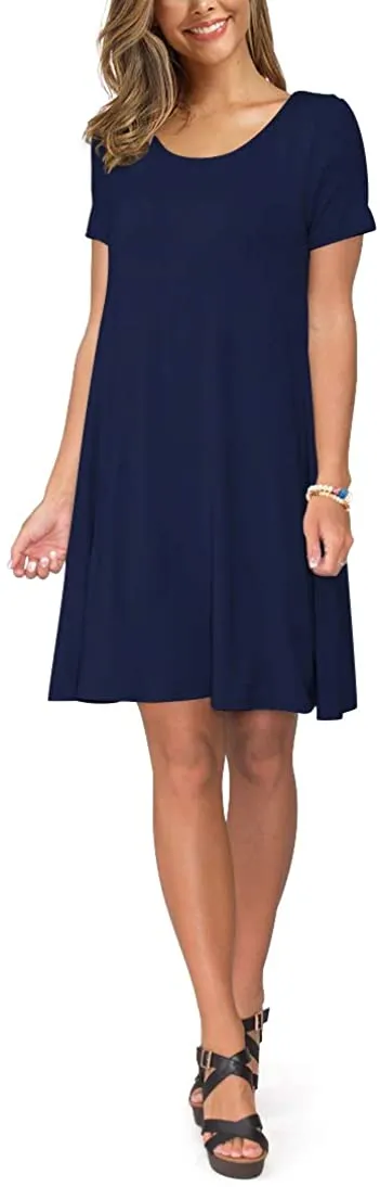 Short Sleeve Swing T Shirt Dress with Pockets