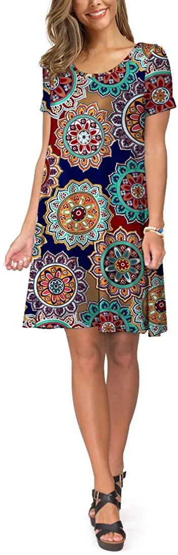 Short Sleeve Swing T Shirt Dress with Pockets