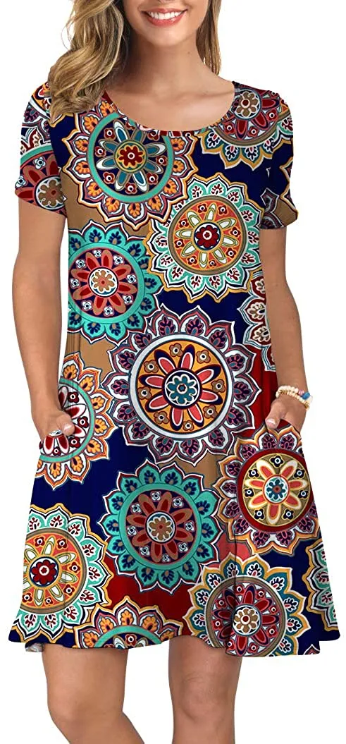 Short Sleeve Swing T Shirt Dress with Pockets