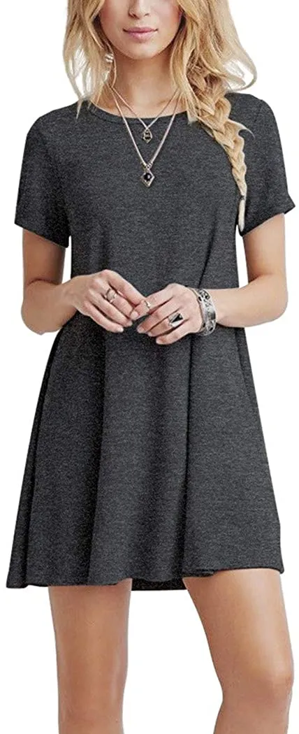 Short Sleeve Swing T Shirt Dress with Pockets