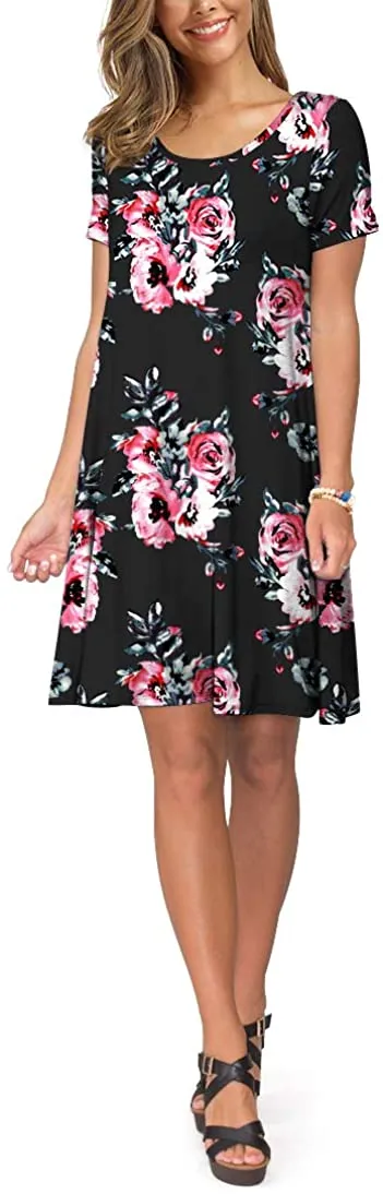 Short Sleeve Swing T Shirt Dress with Pockets