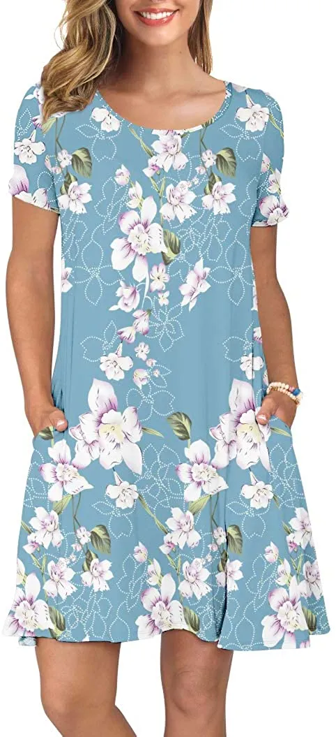 Short Sleeve Swing T Shirt Dress with Pockets