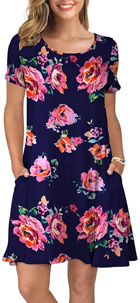 Short Sleeve Swing T Shirt Dress with Pockets