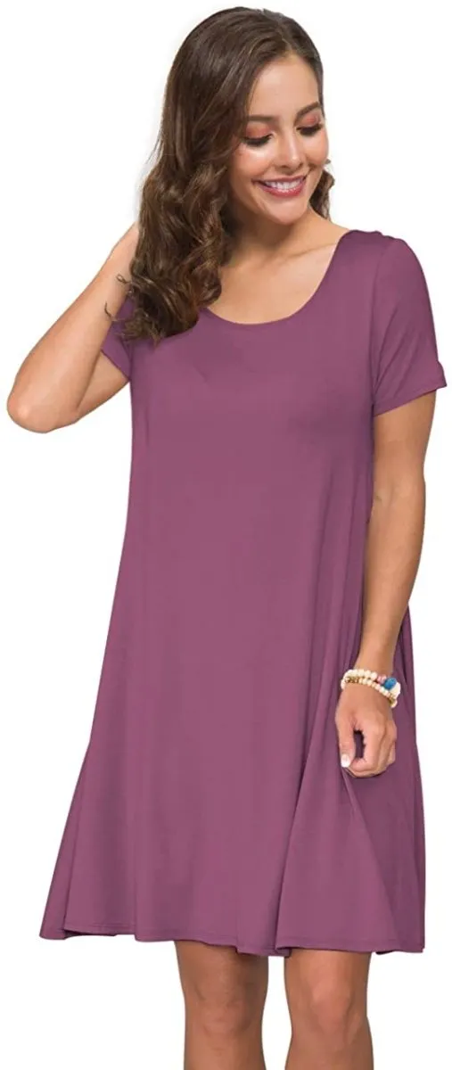 Short Sleeve Swing T Shirt Dress with Pockets