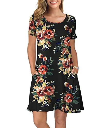 Short Sleeve Swing T Shirt Dress with Pockets