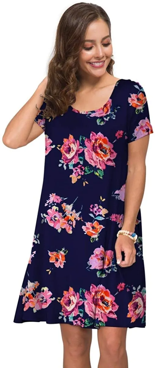 Short Sleeve Swing T Shirt Dress with Pockets