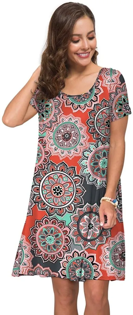 Short Sleeve Swing T Shirt Dress with Pockets