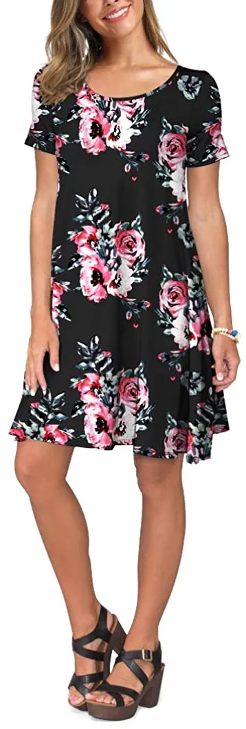 Short Sleeve Swing T Shirt Dress with Pockets