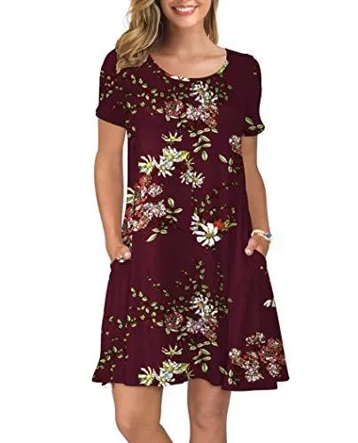 Short Sleeve Swing T Shirt Dress with Pockets