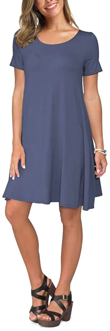 Short Sleeve Swing T Shirt Dress with Pockets