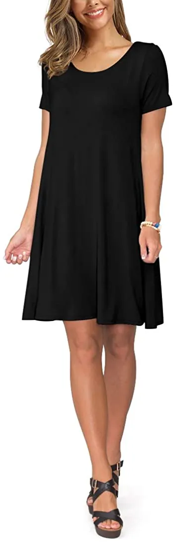 Short Sleeve Swing T Shirt Dress with Pockets
