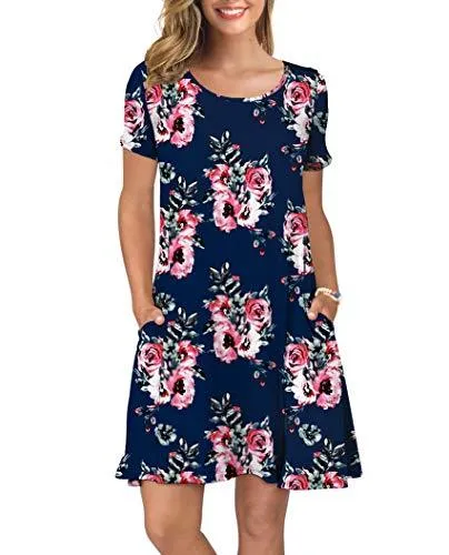 Short Sleeve Swing T Shirt Dress with Pockets