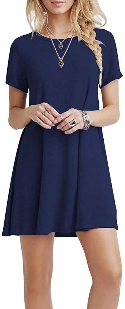 Short Sleeve Swing T Shirt Dress with Pockets