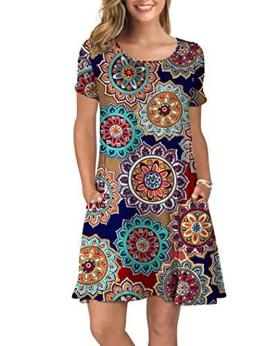 Short Sleeve Swing T Shirt Dress with Pockets