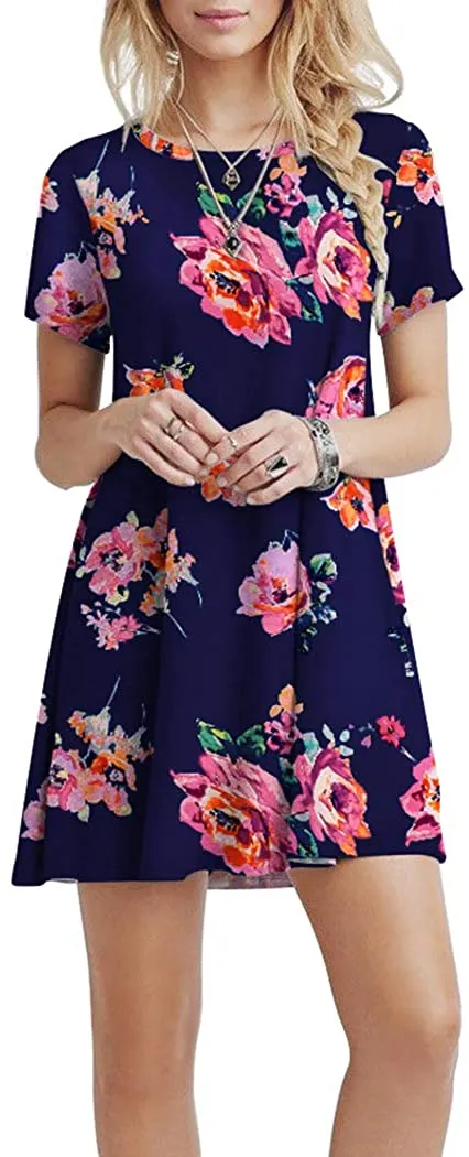 Short Sleeve Swing T Shirt Dress with Pockets