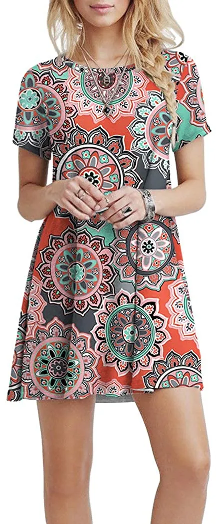 Short Sleeve Swing T Shirt Dress with Pockets