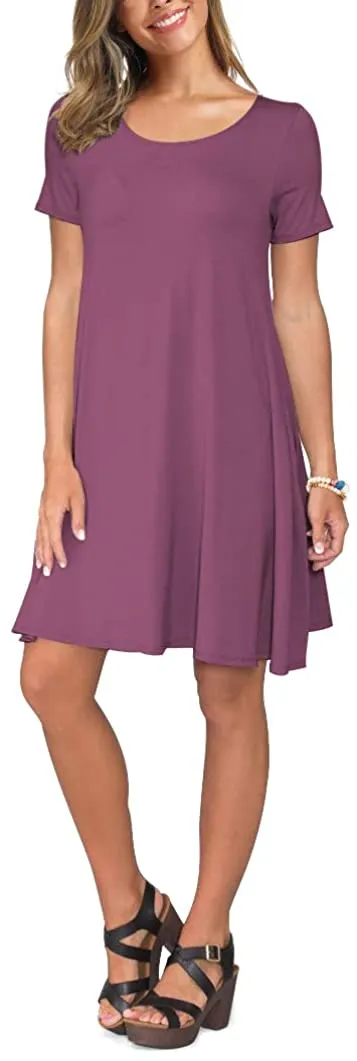 Short Sleeve Swing T Shirt Dress with Pockets