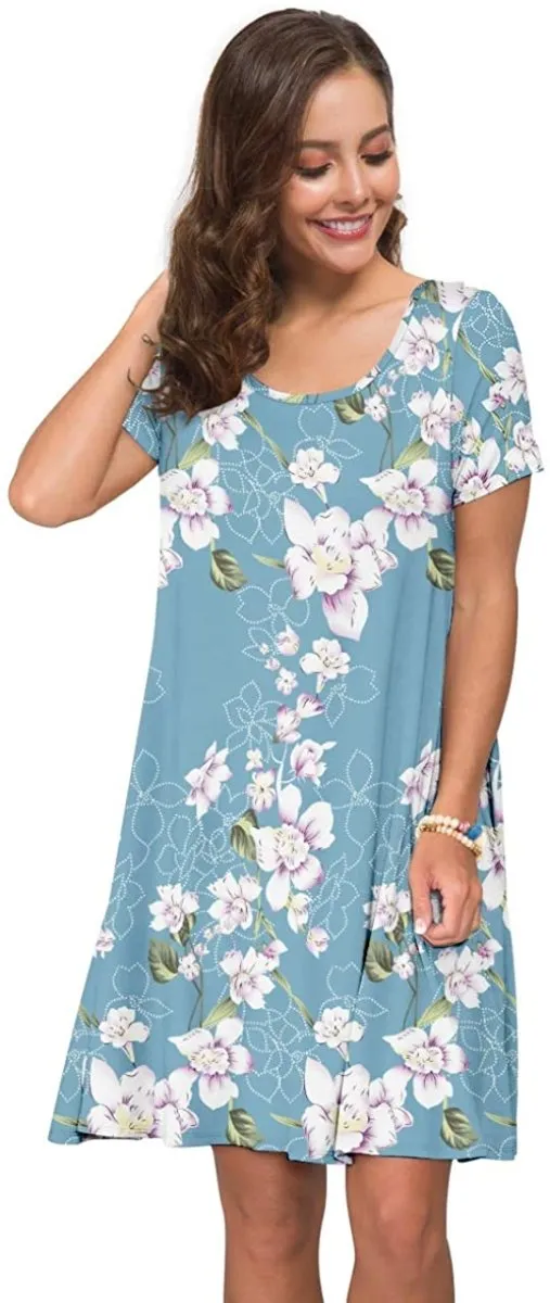 Short Sleeve Swing T Shirt Dress with Pockets