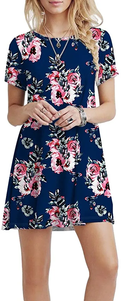 Short Sleeve Swing T Shirt Dress with Pockets