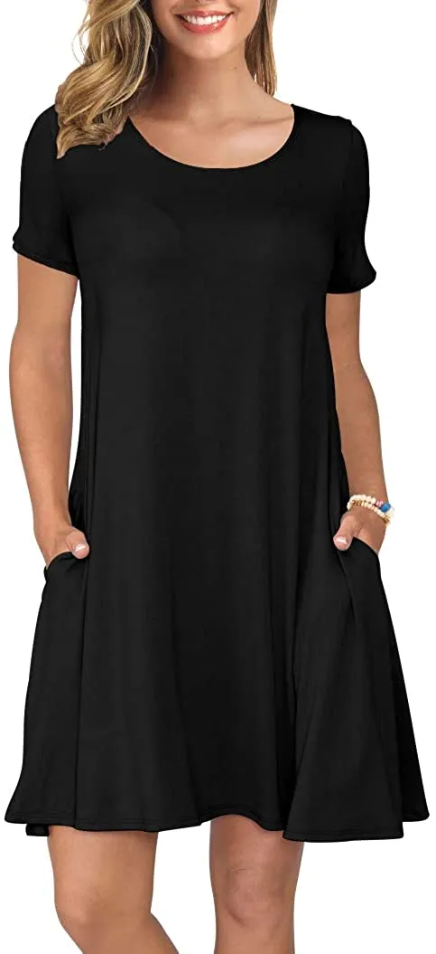 Short Sleeve Swing T Shirt Dress with Pockets