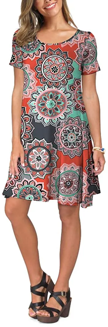 Short Sleeve Swing T Shirt Dress with Pockets