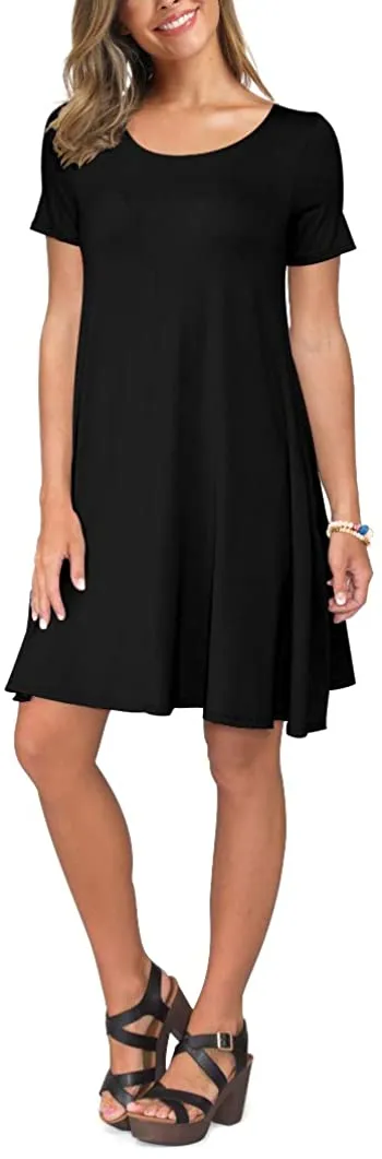Short Sleeve Swing T Shirt Dress with Pockets