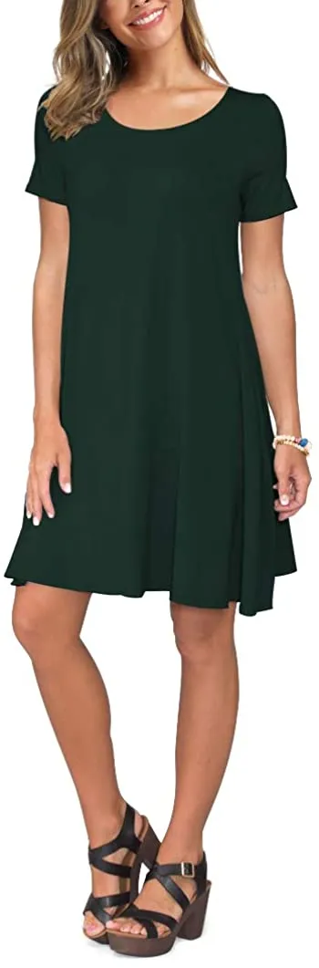 Short Sleeve Swing T Shirt Dress with Pockets
