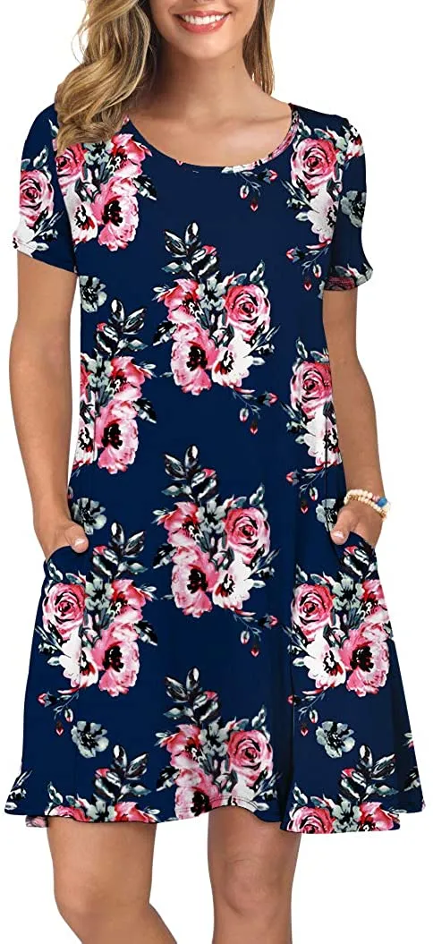 Short Sleeve Swing T Shirt Dress with Pockets