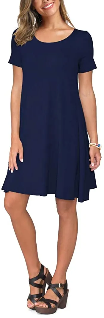 Short Sleeve Swing T Shirt Dress with Pockets
