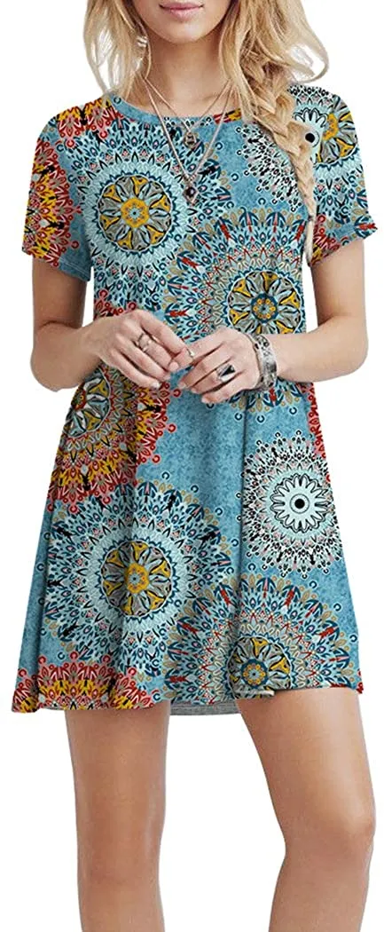 Short Sleeve Swing T Shirt Dress with Pockets