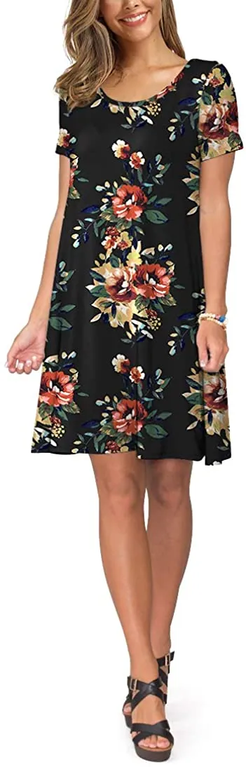 Short Sleeve Swing T Shirt Dress with Pockets