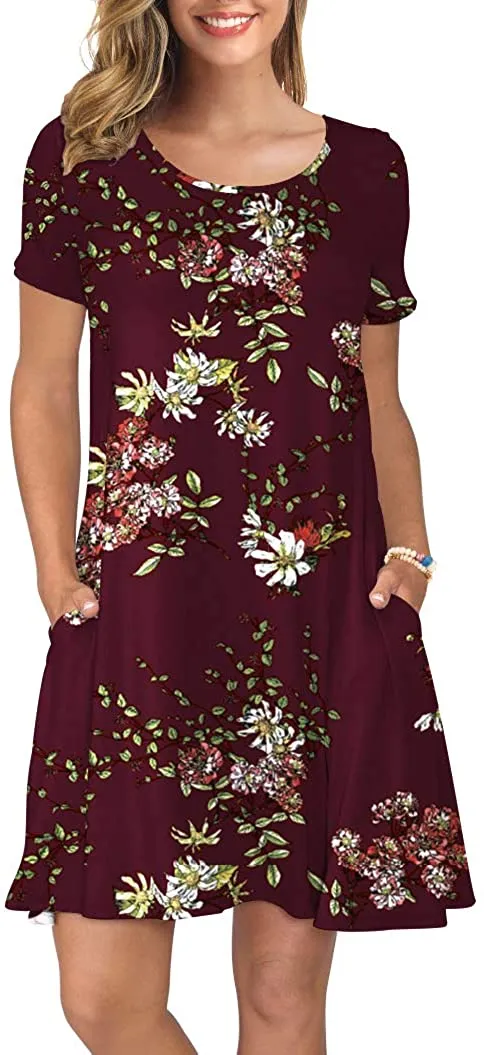 Short Sleeve Swing T Shirt Dress with Pockets
