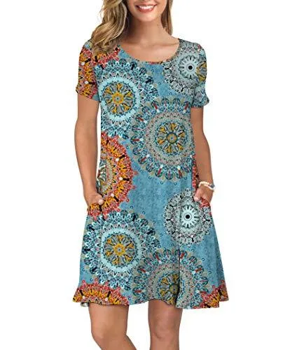 Short Sleeve Swing T Shirt Dress with Pockets