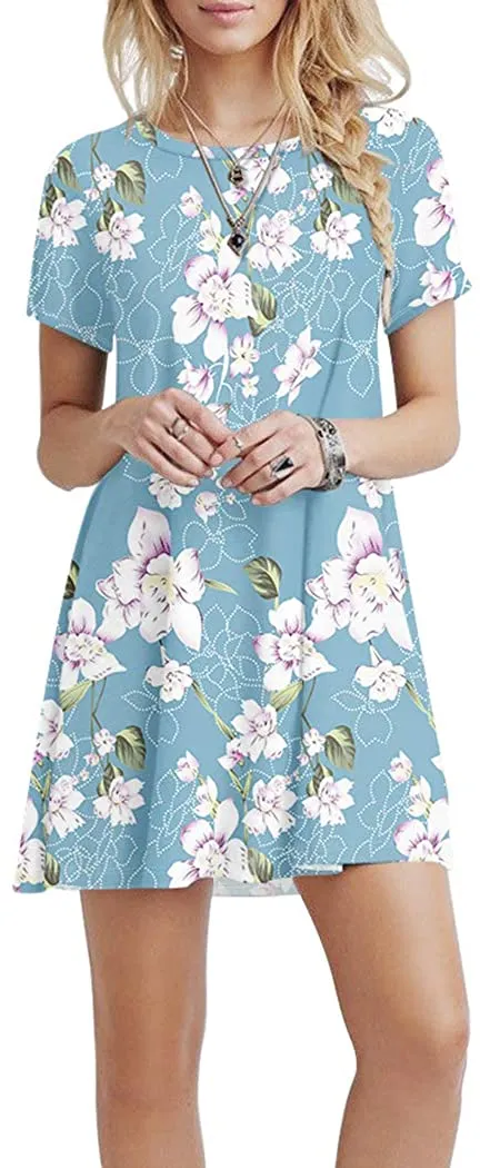 Short Sleeve Swing T Shirt Dress with Pockets