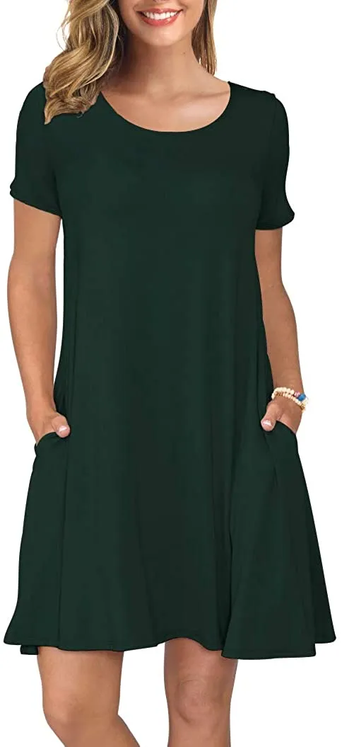 Short Sleeve Swing T Shirt Dress with Pockets