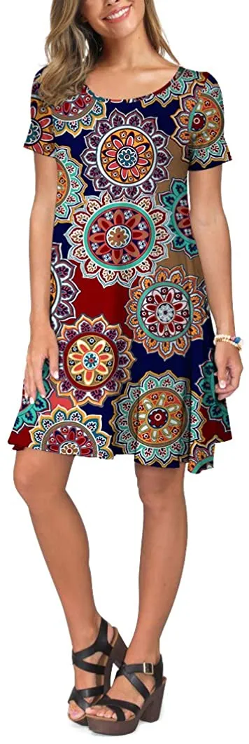 Short Sleeve Swing T Shirt Dress with Pockets