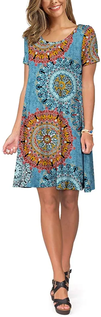 Short Sleeve Swing T Shirt Dress with Pockets