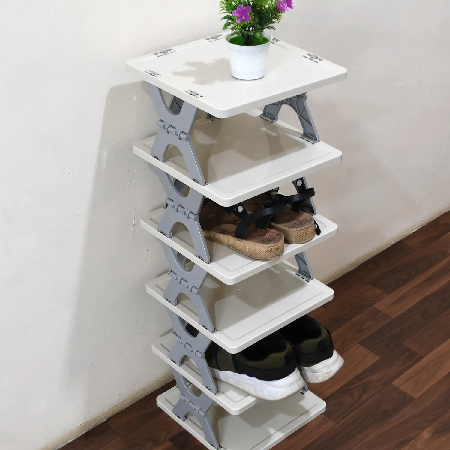Smart Shoe Rack with 6 Layer Shoes Stand Multifunctional Entryway Foldable &amp; Collapsible Door Shoe Rack Free Standing Heavy Duty Plastic Shoe Shelf Storage Organizer Narrow Footwear Home (Mix Color)