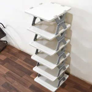 Smart Shoe Rack with 6 Layer Shoes Stand Multifunctional Entryway Foldable &amp; Collapsible Door Shoe Rack Free Standing Heavy Duty Plastic Shoe Shelf Storage Organizer Narrow Footwear Home (Mix Color)