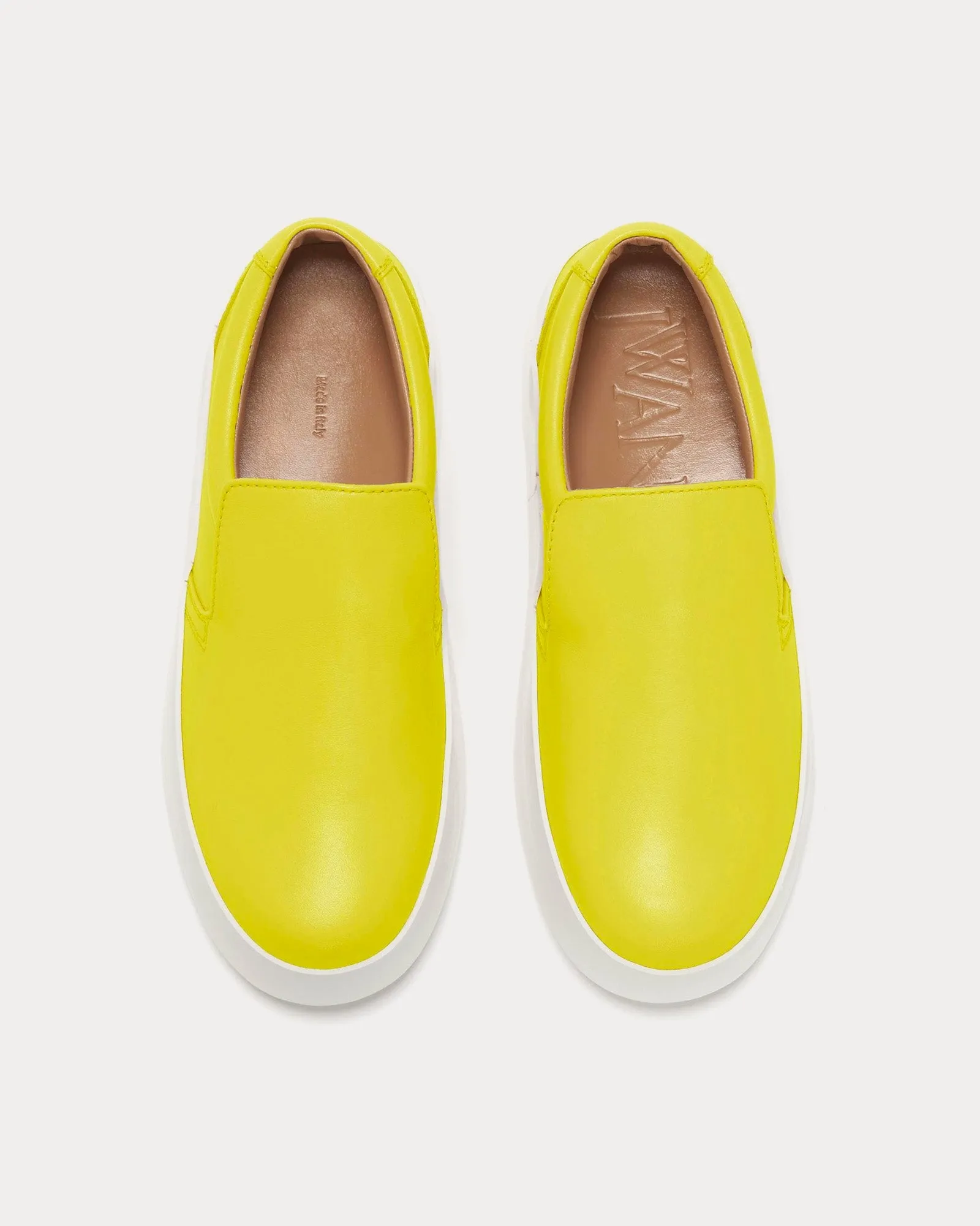 Smooth Leather Fluro Yellow Slip On Sneakers