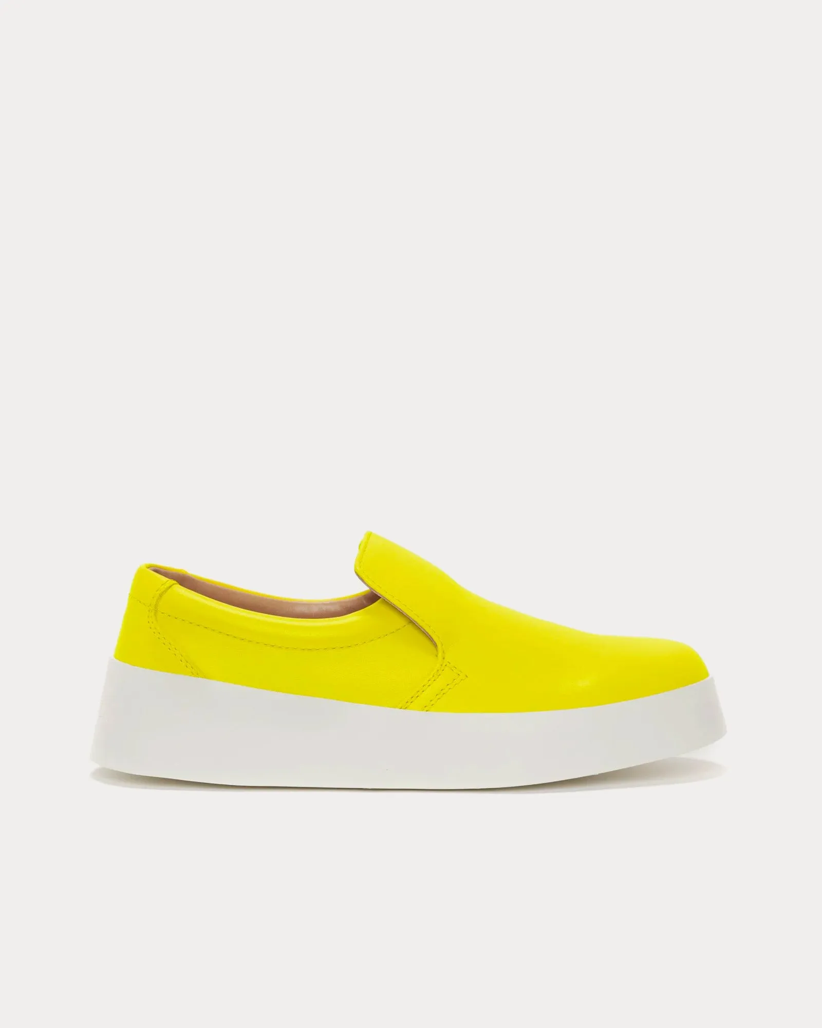 Smooth Leather Fluro Yellow Slip On Sneakers