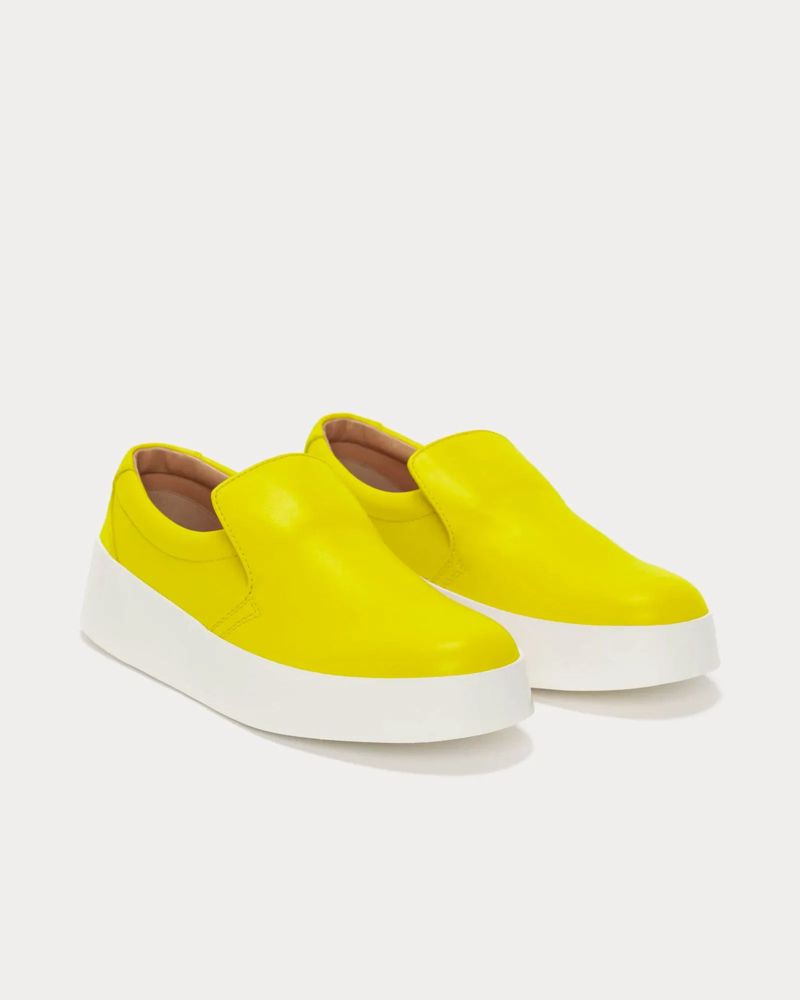 Smooth Leather Fluro Yellow Slip On Sneakers