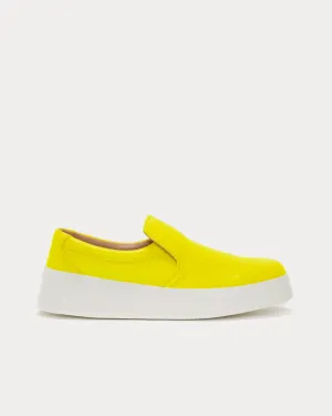 Smooth Leather Fluro Yellow Slip On Sneakers