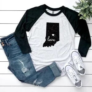 State of Indiana Love Raglan Glitter Shirt